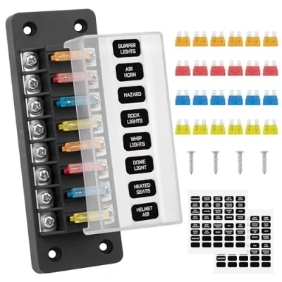 Afbeelding van GUNGY zekeringhouder 12 V 8 weg auto zekeringkast met zekeringen 24 stuks en stickers voor auto, boot vrachtwagen