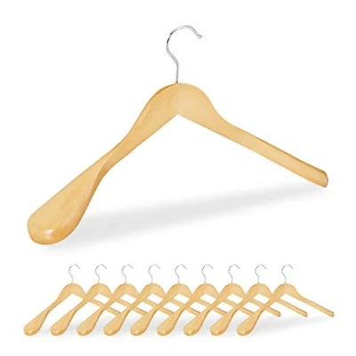 Afbeelding van Relaxdays kleerhangers hout 10 stuks kledinghangers brede schouder houtkleur Naturel