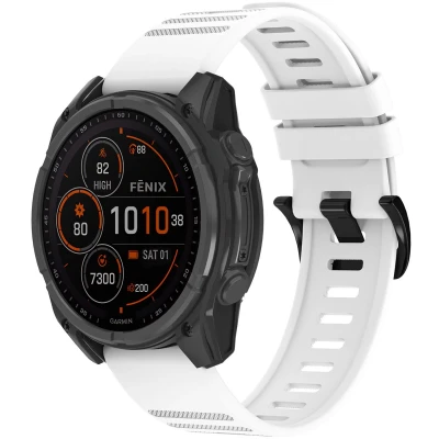 Afbeelding van imoshion QuickFit® Stripe Siliconenbandje Geschikt voor de Garmin Watch 22 mm aansluiting Wit