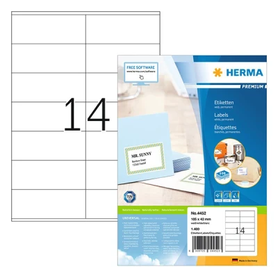 Image de Herma Premium 4452 étiquettes adhésives permanentes A4 105 x 42 mm (1 400 étiquettes) blanc