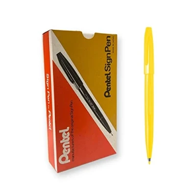 Afbeelding van Pentel S520 Sign Pen viltstift, fijne vezelpunt, geel, 12 stuks