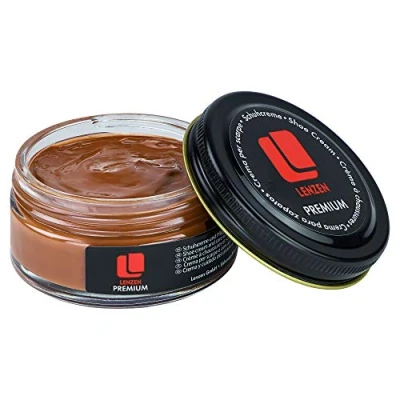 Afbeelding van Lenzen Premium schoencrème, voedende crème voor glad en generfd leer, Cognac.