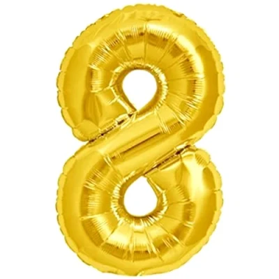 Afbeelding van Ballon 8 jaar verjaardag nummer goud metallic groot XXL 100 cm decoratie lucht of helium