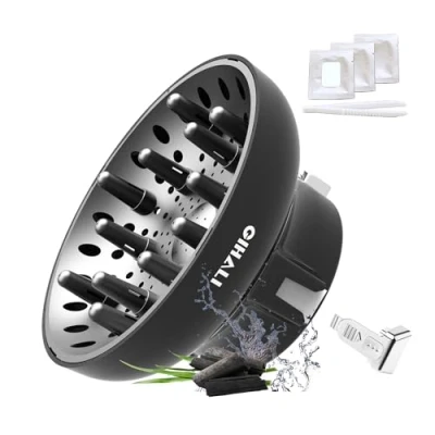 Afbeelding van Gihali Universele Aroma Therapeutische Haardiffuser, voor krullend en golvend haar, 4,4 tot 6,6 cm, haardrogerbevestiging, gepersonaliseerde niet geurende pads (zwart)
