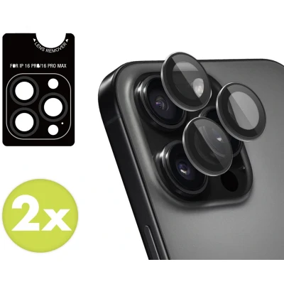 Afbeelding van imoshion 2 Pack Camera lens protector Screenprotector Geschikt voor iPhone 16 Pro, Pro Max Zwart