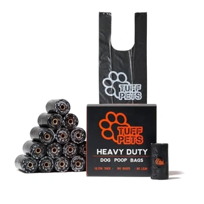 Afbeelding van Tuff Pets 50% sterkere hondenpoepzakken, biologisch afbreekbaar met handvat, composteerbare poepzakjes voor honden van maïszetmeel, extra dikke hondenzakken 16 rollen poepzakdispenser