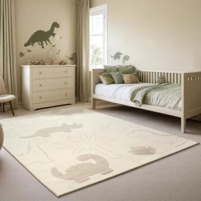 Afbeelding van the carpet Elisa, kinder vloerkleed voor de kinderkamer, speelkleed, onderhoudsvriendelijk, duurzaam, creme, 140 x 200 cm