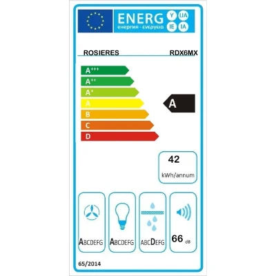 Afbeelding van Decoratieve kap rosières rdx6mx l 60 cm roestvrij staal 66 dB 4 snelheden Klasse A LED verlichting