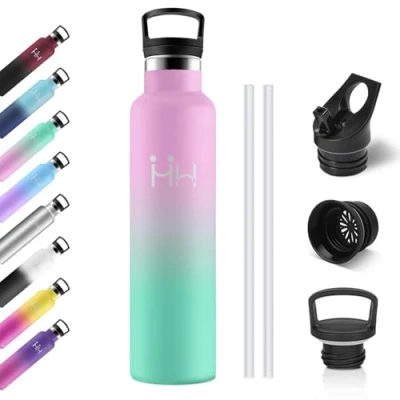 Afbeelding van Thermosfles, 1 l, drinkfles met rietje, van roestvrij staal, BPA vrij, waterdicht en herbruikbaar, thermosfles voor kinderen, volwassenen, outdoor, camping, fietsen