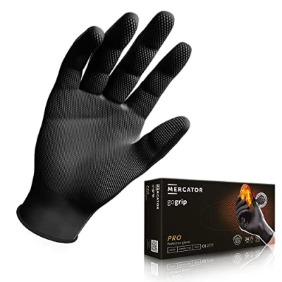 Afbeelding van GoGRIP+ Nitril handschoenen, poedervrij, zonder latex, diamantstructuur, maat: L 50 stuks, kleur: GoGrip zwart