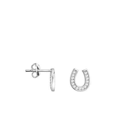 Afbeelding van SOFIA MILANI oorbellen voor vrouwen van 925 sterling zilver met zirkonia motief in de vorm hoefijzernagels 20728, metaal, zirkonia,