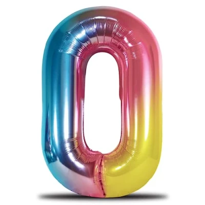 Afbeelding van envami® Verjaardagsballon, regenboog, XXL, reusachtige folieballon, 101 cm, cijferballon, zweeft met helium, verjaardagsdecoratie (cijfer 0)