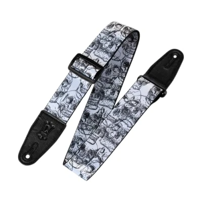 Afbeelding van Levy&#039;s MPD2 048 gitaarriem prints polyester leer einds 2 inch zwart en wit schedel