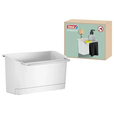 Afbeelding van tesa keukenaccessoires spoelbakorganizer zelfklevend, voor zeep, spons, borstel en doek wit/chroom