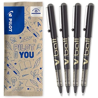 Afbeelding van PILOT Set van 4 V ball 07 Rollerball met vloeibare inkt, Medium punt, vloeiend en nauwkeurig schrijven Sneldrogend, heldere inktkleur lekt niet Zwart punt