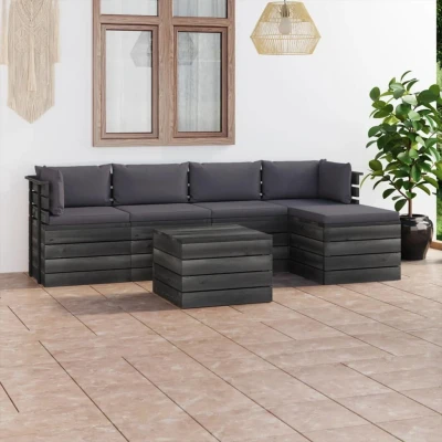 Afbeelding van 6 delige Loungeset met kussens pallet massief grenenhout