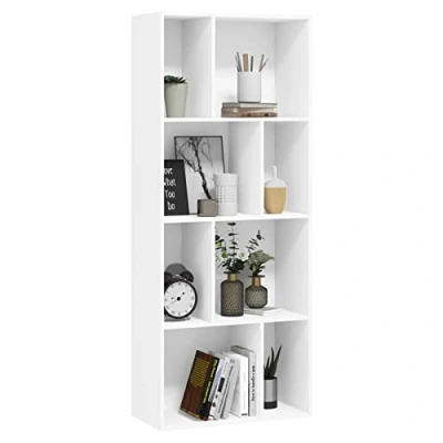 Afbeelding van WOLTU SK032ws Boekenkast met 8 open vakken, boekenkast, kubus, vrijstaande plank, wit, ruimteverdeler, opbergrek voor woonkamer, keuken, kantoor, 60 x 143,5 29 cm,