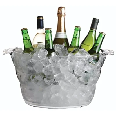Afbeelding van Bar craft Drankemmer/koelbox, ovaal, van acryl, transparant, voor bier, dranken en wijn, 10 liter