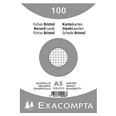 Image de 100 Fiches bristol A5 Petits carreaux Non perforées 148x210mm 10208E
