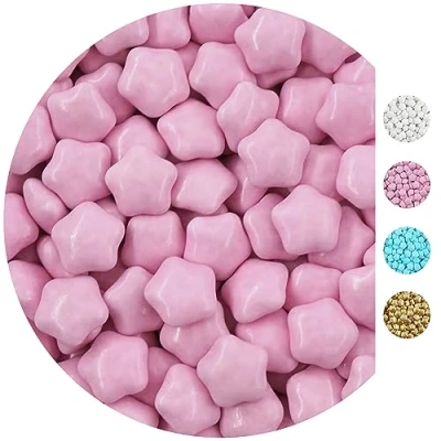 Afbeelding van EinsSein 0,5 kg, chocoladesterren, glanzend roze, chocoladedragees, gastgeschenken voor Kerstmis, doop, babyshower, bruiloft, ideaal snoep