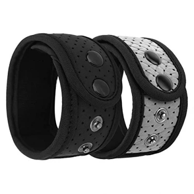Afbeelding van MoKo Set van 2 zweetbestendige enkelbanden voor Fitbit Luxe/Inspire 2/HR/Inspire/Charge 5/4/3/2/Alta/Alta HR/Flex 1/2/Garmin, verstelbaar enkelbandje met mesh zakje zwart + reflecterend grijs,