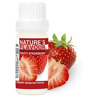 Image de ALPHAPOWER FOOD Arôme alimentaire naturel fruité fraise I liquide gouttes aromatisantes et édulcorant sans sucre, 1x10ml goût délicieux, vegan liquid sweetener Flavour Drops, Flavdrops