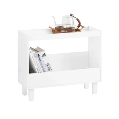 Afbeelding van SoBuy FBT147 W Boxspring nachtkastje bijzettafel badkamerrek smal wit 60 x 50 25 cm