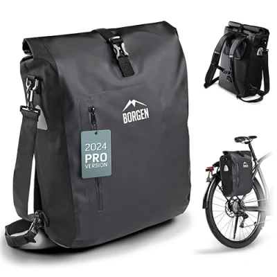Afbeelding van Borgen Fietstas voor bagagedrager, 25 liter, 100% waterdicht, draaggreep en schouderriem, fietstassen achter, bagagedragertas