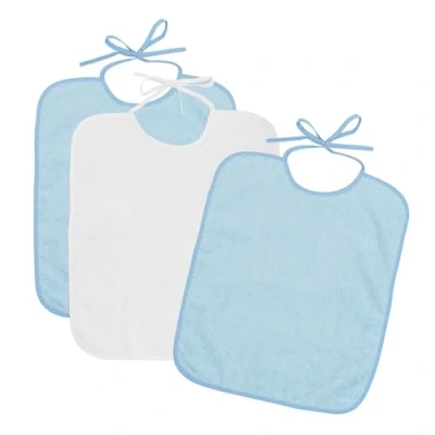Afbeelding van Ti TIN, Set van 3 waterdichte slabbetjes, 33 x 36 cm, 90% katoen, 10% polyester, slabbetjes voor baby&#039;s vanaf 1 jaar, gesp, sluitband, zonder plastic, effen kleur (wit en blauw) 320 g/m²