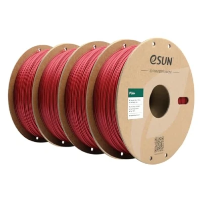 Afbeelding van eSUN PLA+ filament 1,75 mm, versterkt, taaiheid, 3D printer, PLA Plus, nauwkeurigheid +/ 0,03 1 kg per spoel, 4 spoelen voor printers, donkerrood x