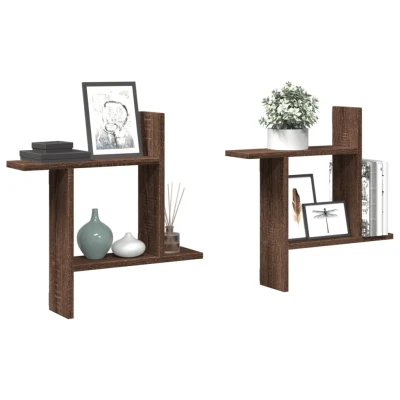 Afbeelding van Wandschappen 2 st 50x12x50 cm bewerkt hout bruin eikenkleurig