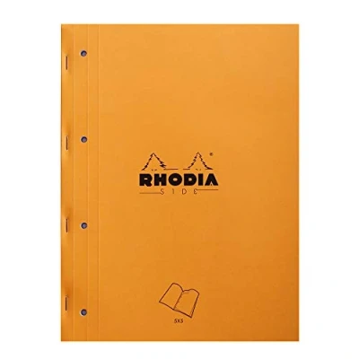 Afbeelding van RHODIA 118016C Oranje Zijgenietend Kladblok A4 Kleine vierkanten 80 Afneembare Vellen 4 Gat Punched 80G Clairefontaine Papier Zachte en Bestand Cover Basics