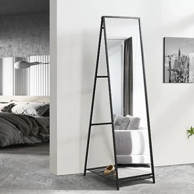 Afbeelding van Spiegel vrijstaand Ruffano met plank 160x44x59,5 cm zwart