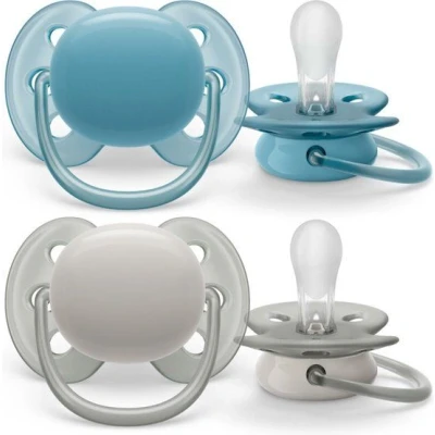 Afbeelding van Philips Avent Fopspeen Ultra Soft 6 tot 18 Maanden Blauw/Grijs 2 stuks