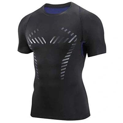Afbeelding van AMZSPORT Compressie T shirt voor heren met korte mouwen hardloopsport shirt, 112003 blauw