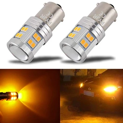 Afbeelding van 1156 BA15S P21W ledlampen, amber, geel, oranje, 6 W, 12 V, 24 superhelder, met projector voor achteruitrijlichten, knipperlichten (2 stuks).