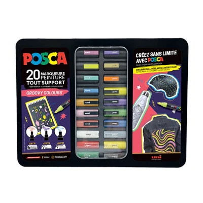 Image de Malette Posca avec 20 Groovy Couleurs Métal Noir