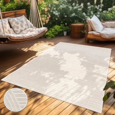 Afbeelding van Paco Home Vloerkleed Voor Binnen En Buiten Balkon Terras Scandinavisch Boho Eenkleurig 120x170 cm