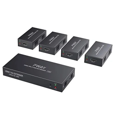 Afbeelding van PWAY PW HTS0104 (POC) 1 x 4 HDMI Extender Splitter Ultra HD 1080P op kabel, EDID ondersteuning tot 50 m, Cat6, afstandsbediening (1 in out)