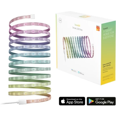 Afbeelding van Hombli Smart LED Strip RGB 5 Meter Wit en Gekleurd Licht Bediening met app of stem Wifi 1 stuks