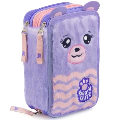 Afbeelding van Julian Ross drievoudig gevoerd etui, 44 schoolaccessoires, 20 cm, Fluffy beer, Kits