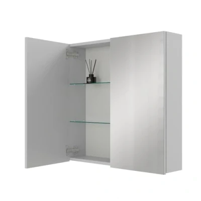 Afbeelding van Planetmöbel ARIA Spiegelbadkamerkast, breedte 70 cm, badkamerkast, hangkast met spiegel, wit en grijs, zonder lamp stopcontact, x 16 cm