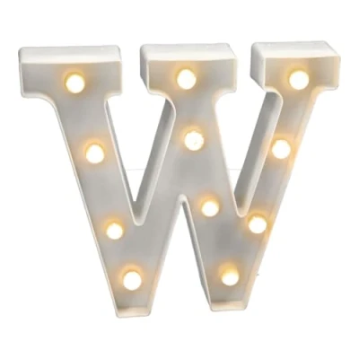 Afbeelding van JANDEI Lichtgevende letters en cijfers, warm licht, decoratie milieu, bedlampjes, vitrines, bruiloften, verjaardagen, feestjes. Werkt op AA batterijen niet inbegrepen (Brief W)