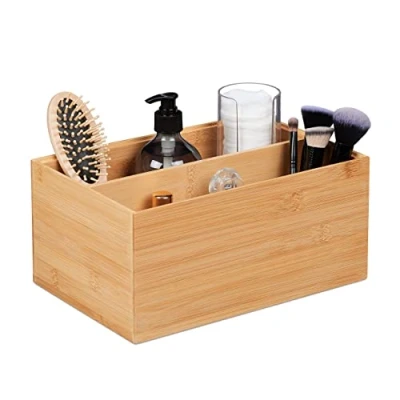 Afbeelding van Relaxdays opbergdoos bamboe stapelbaar 2 vakken robuust zonder deksel 14 x 30 20 cm natuur