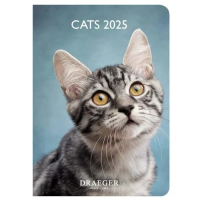 Afbeelding van Draeger Paris zakagenda 2025, katten, 11,5 x 16 1,2 cm, rooster van januari tot december hardcover bladwijzer, 7 talen, 1 week op 2 pagina&#039;s, FSC® gecertificeerd papier