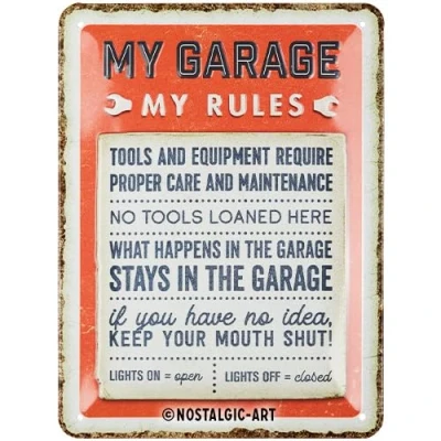 Afbeelding van Metalen Bord 15 x 20 cm My Garage, Rules