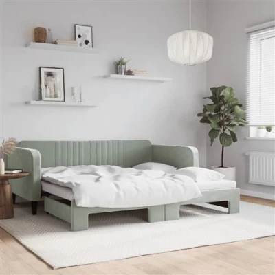 Afbeelding van vidaXL Slaapbank met onderschuifbed 90x190 cm fluweel lichtgrijs