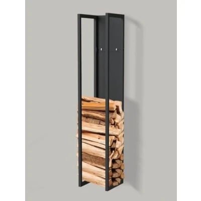 Afbeelding van DanDiBo 96465 Haardhoutrek van zwart metaal met achterwand hangend aan de muur 120 cm