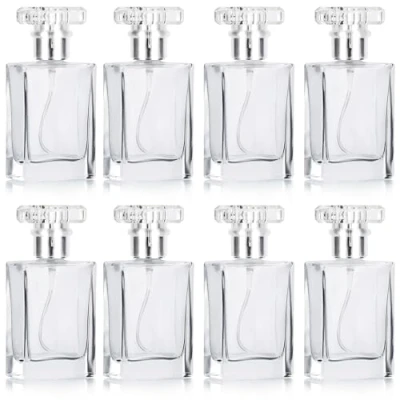 Afbeelding van Belle Vous 30ml Lege Hervulbare Parfum Helder Glazen Verstuiver Spray Flesjes (8Pak) Transparante Vierkante met Zilveren Pompje, Mee op Reis te Nemen, Essentiele Oliën, Aftershave en Cologne