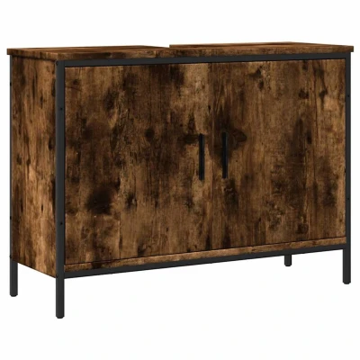 Afbeelding van Badkamerkast 80x30x60 cm bewerkt hout gerookt eikenkleurig